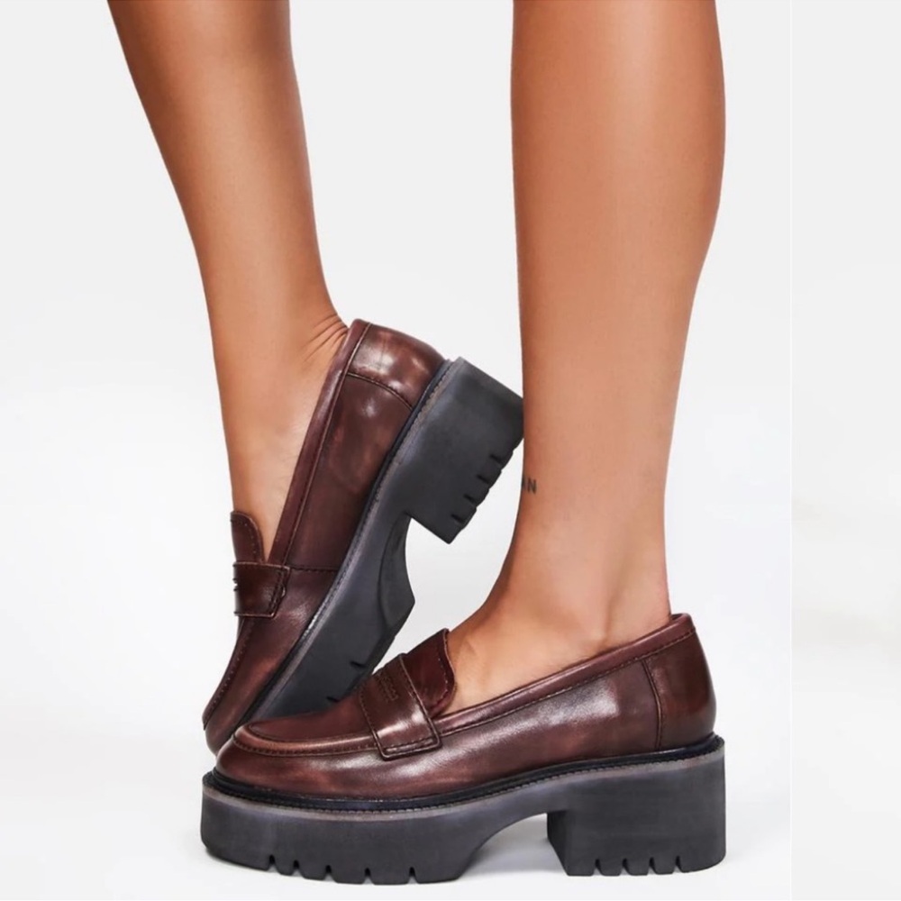 Free People Decker Penny Loafer Chunky Platform Loafers Lug Sole Sz 40 US 9.5